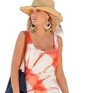 Sleeveless Tie-Dye Maxi Dress Fitted - Summer Boho Tank Long Dress Orange M